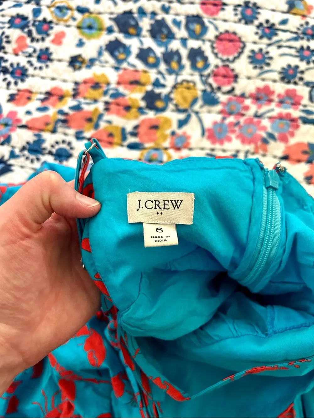 J Crew Factory, lobster Blue & Red Spaghetti-Strap Sundress Sz 6